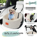 Lealchum Dog Car Seat for Small Dogs Up to 30 Lbs,Ultra Soft Fabric Fill in Comfy Memory Foam,Happy Pet Ride,2 Safety Dog Leashes,Fully Detachable and Washable,Anti Slip Base(Beige)