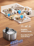 FEELNEEDY Wireless Cat Water Fountain Stainless Steel with Sensor, 4000mAh Battery Operated, 4L/135fl oz Pet Water Fount