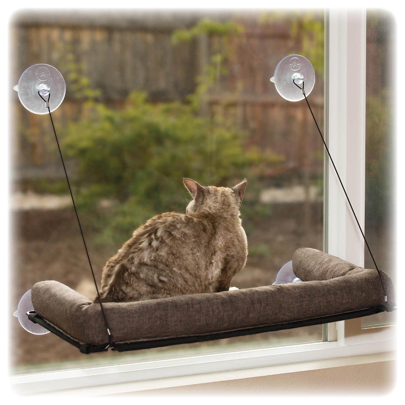 K&H Pet Products EZ Mount Bolster Cat Window Perch for Large Cats, Sturdy Kitty Window Hammock Bed, Steel Frame, Sturdy Suction Cups, Washable Shelf Covers, Foldable - Fits 27