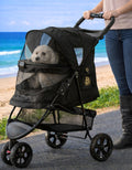 Pet Gear No-Zip Special Edition 3 Wheel Pet Stroller for Cats/Dogs, Zipperless Entry, Easy One-Hand Fold, Removable Liner, Cup Holder, Charcoal Black