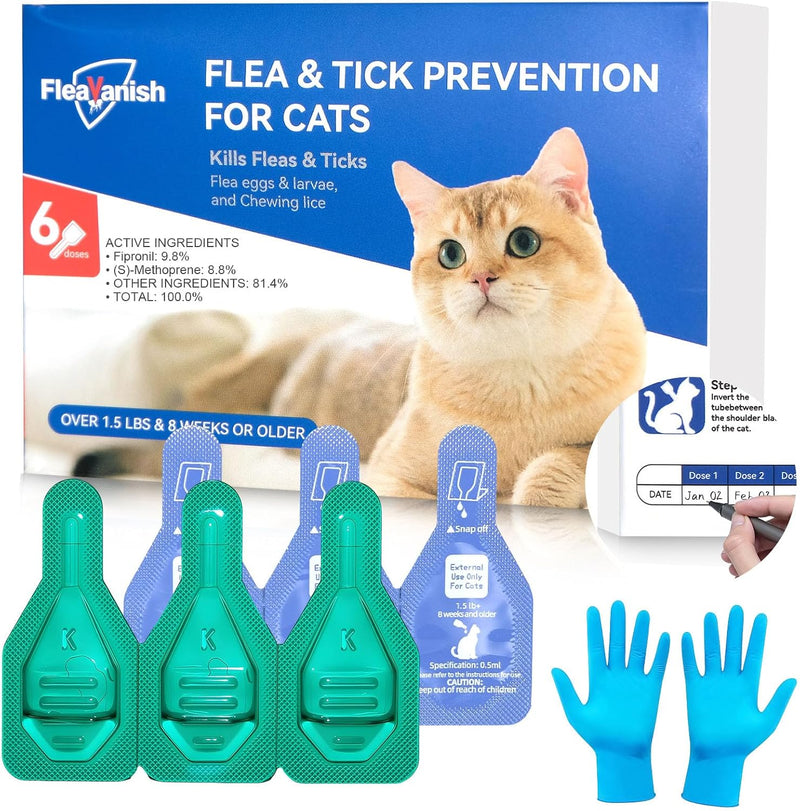 Cat Flea and Tick Drops, 6-Month Supply for Cats & Kittens