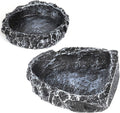 Reptile Water Dish Food Bowl for Bearded Dragon Tank Accessories, Reptile Rock Feeder for Tank 2 Pack Corner Resin Terra