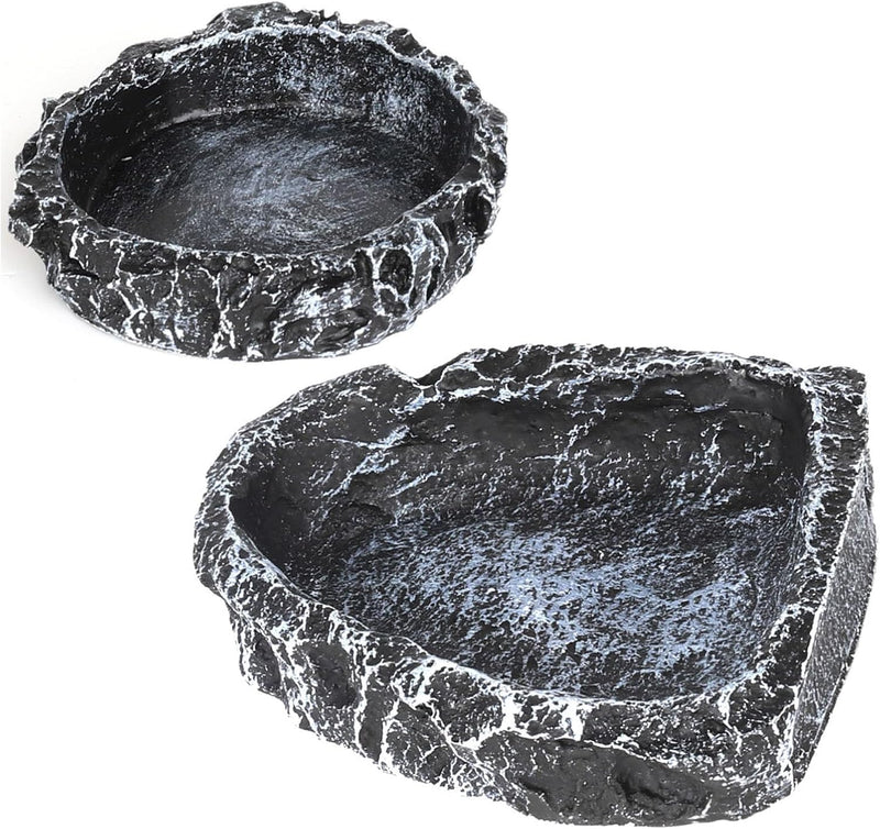 Reptile Water Dish Food Bowl for Bearded Dragon Tank Accessories, Reptile Rock Feeder for Tank 2 Pack Corner Resin Terra