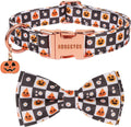ADOGGYGO Halloween Dog Collar, Checkered Pumpkin Dog Bow Tie Collar, L