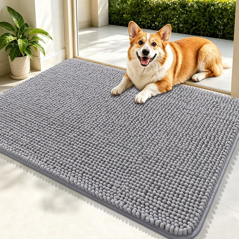 Grandaily Dog Door Mat for Muddy Paws 30x20, Chenille Dirt Trapper Doormat