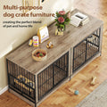 Rovibek 78 Double Dog Crate Furniture for 2 Large Dogs Indoor, Wooden Furniture Dog Crates with Dog Bowl, Dog Kennel Fur
