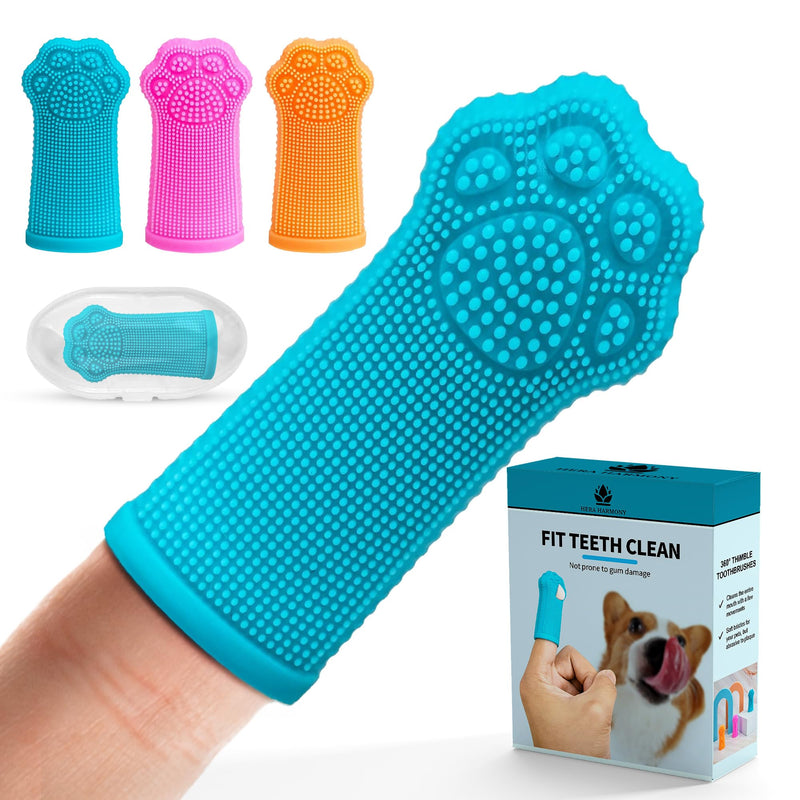Hera Harmony Finger Toothbrush for Dogs & Cats, Soft Silicone Pet Dental Care Brush for Plaque & Tartar Removal, Teeth Cleaning & Gum Massage, Reusable 3 Pack
