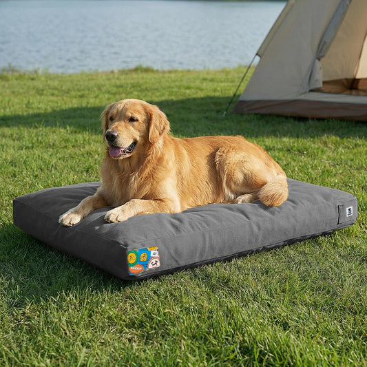Sytopia 42 Inch Durable Indestructible Dog Bed for Extra Large Dogs, Outdoor Canvas Chew Proof Pet Crate Mat with Waterproof Washable Removable Cover, Indoor Patio Pet Pad for Crate, Dark Grey