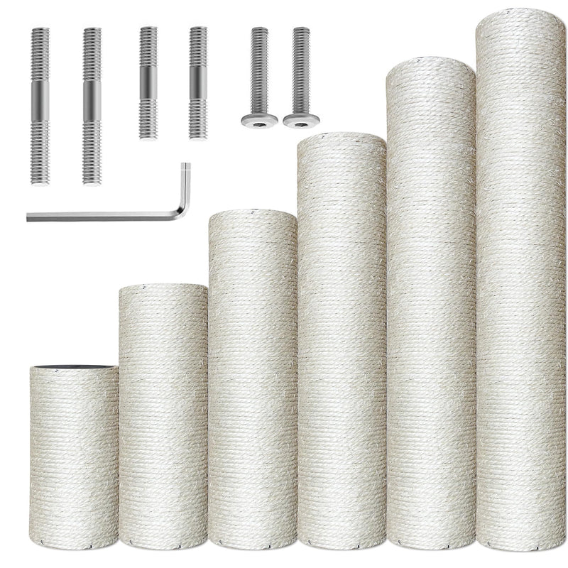 Catry Cat Scratching Post Replacement, 6-20 Inch Multi-Option Posts, Universal Replaceable Post for Feline Home Repair/Refresh with M10/M8 Screw Kit, Natural Sisal Rope, DIY Cat Tree