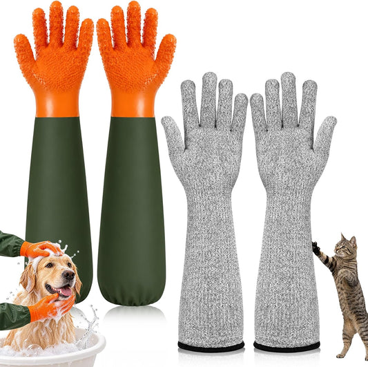 2 Pair Pet Grooming Bathing Gloves for Dogs & Cats,26.8 in & 16.9 in
