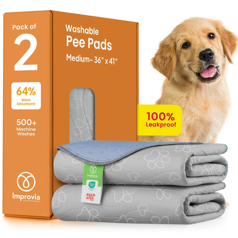IMPROVIA® Reusable Puppy Pad – Waterproof, Extra-Absorbent, Washable Pee Pad for Dog Training, Whelping, & More – Protect Your Floors & Pet with Quick-Drying Potty Pad (Paws & Hearts, Medium 36