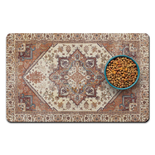 Dog Food Mats for Floors, Absorbent and Quick-Drying Pet Cat Food Mat,Anti-Fouling and Easy-to-Clean Pet Feeding Mat,Dog Bowl Mat for Messy Drinking Water Bowls.12 x20, Bohemia Style