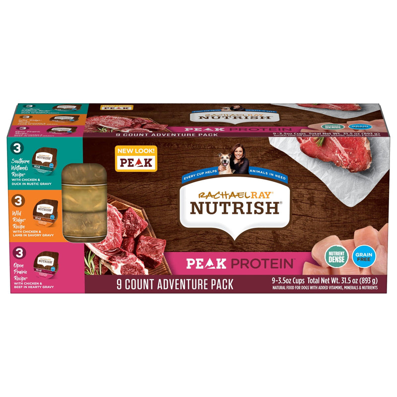 Nutrish Peak Protein Wet Dog Food Variety Pack, High Protein, Grain Free, 3.5oz Cups (Pack of 9), 2 Count (Rachael Ray)