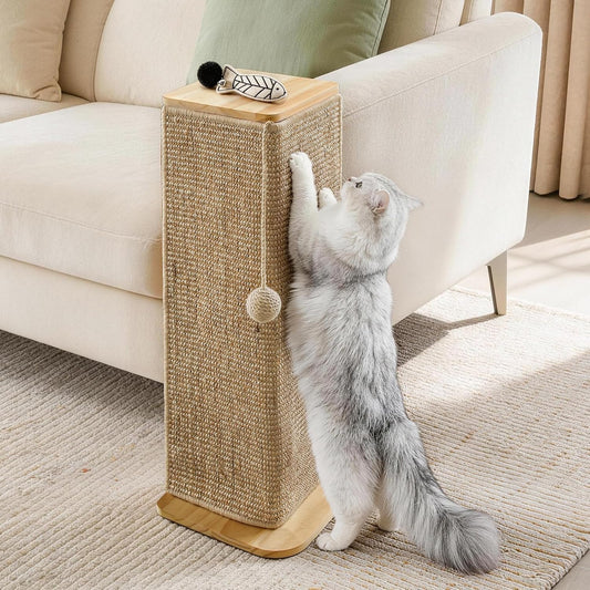 Wooden Couch Corner Cat Scratcher with Sisal Scratching Mat, Couch Cat Scratch Protector with Adjustable Buckles, Couch 