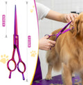 TOPGOOSE 7.5'' Dog Straight Scissors for Grooming 440C Stainless Steel Professional Pet Trimming Scissors Sharp Blades Cutting for Dogs and Cats Shears (Straight, Purple)