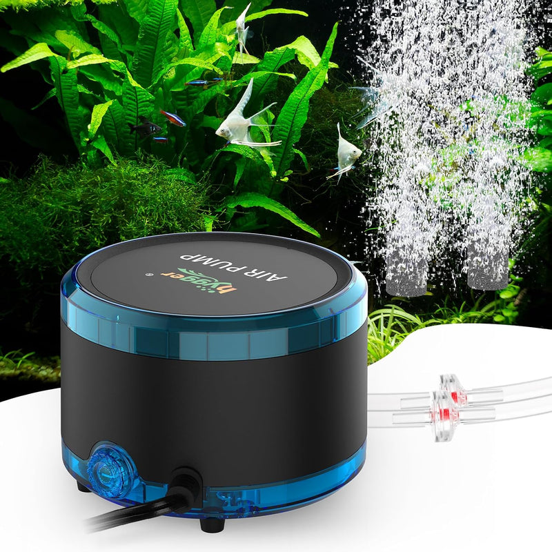 hygger Aquarium Air Pump Dual Outlet, Quiet Powerful Fish Tank Aerator 4W/8W, Adjustable Oxygen Pump with Air Stone, Bub
