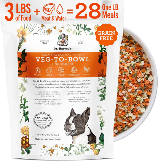 Dr. Harvey's Veg-to-Bowl Fine Ground Dog Food, Human Grade Dehydrated Base Mix for Dogs, Grain Free Holistic Mix for Small Dogs (3 Pounds)