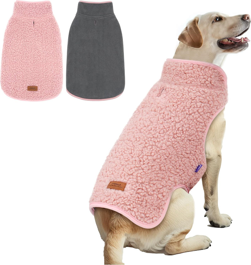 cyeollo Sherpa Dog Coat Reversible Dog Jackets for Large Dogs, Pink, 2XL