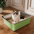 Qiuma Stainless Steel Litter Box, Large Metal Cat Litter Box with High Sided for Big and Small Cats, Non-Stick, Easy to Clean, Odor-Free, 17.5" L×13.6" W×5.9" H, Leaf Green