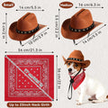 Pet Cowboy Costume, Dog Cowboy Hat with Bandana Scarf, Adjustable Cat Cowboy Hat for Party Cosplay Christmas, Halloween Cowboy Costumes for Small Pet Dogs Cats (Brown, Small)