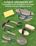 Professional 10 Pieces Horse Grooming Kit with Tote Bag, Horse Brush & Curry Comb Set for Effective Grooming and Bathing