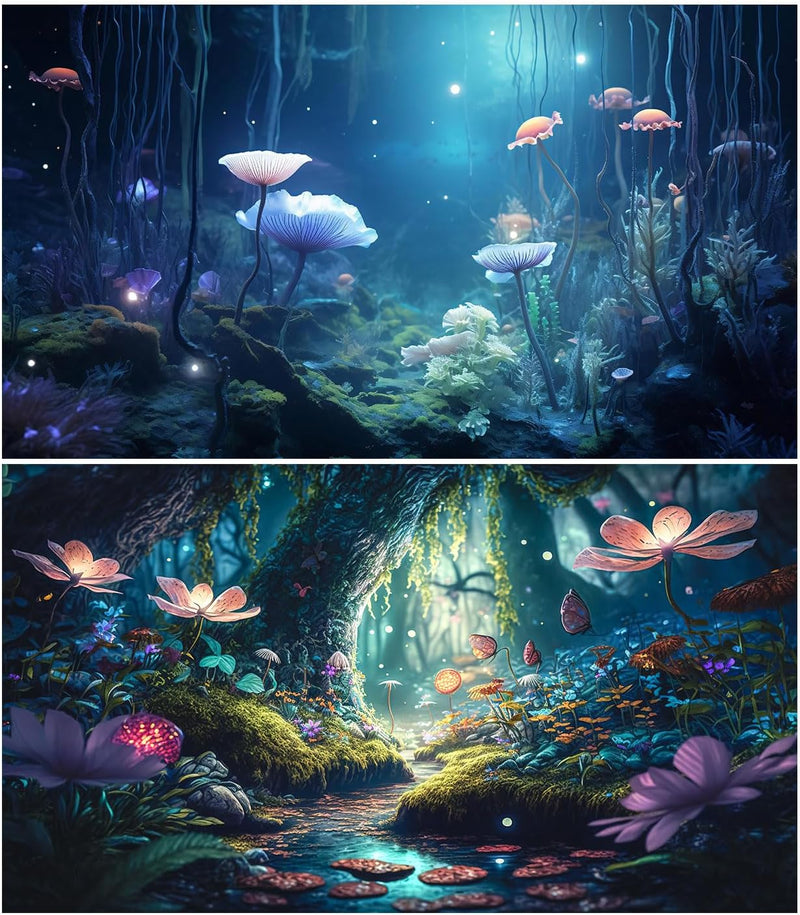 2 Packs Surreal Undersea Fantasy Garden Aquarium Background Colorful Glitter Floral Flowers Tranquil Lake Stream Fish Ta