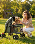 GTPLAYER Foldable Pet Stroller for Small Dogs and Cats, Holds Up to 33 lb, 4-Wheel Stroller with 2 Safety Tethers, Parti