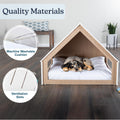 Indoor Dog House Bed - Wood Doghouse with Soft Cushion and Air Vents - 29.5x28x24in Dog Furniture for Small to Medium Pe