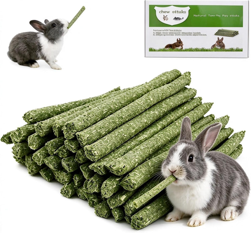 50Pcs Natural Hay Sticks, Rabbit Chew Toys Molar Teeth Grinding Sticks, Bunny Treats for Chinchillas, Guinea Pigs, Hamst