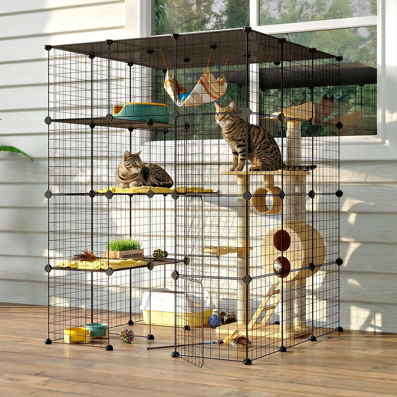 Oneluck 55 Inch Catio Outdoor Cat Enclosure with Super Large Enter Door, Balcony Cat Playpen with Platforms,DIY Outside Cat Patio Large Exercise Place Ideal for 1-3 Cats