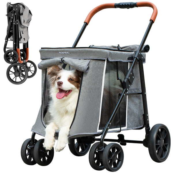 AOPEC Medium Dog Stroller, Dual Entry One-Touch Folding,Small and Medium Pet Stroller,360° Rotating Front Wheels,80 lbs Weight Capacity for Outdoor Travel and Elderly Dogs - Gray
