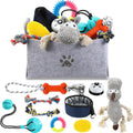 Zopeal New Puppy Gift Basket Dog Toy Pet Accessories Portable Travel Bowl, Grooming Brush, Squeaky Toy, Suction Cup Feed