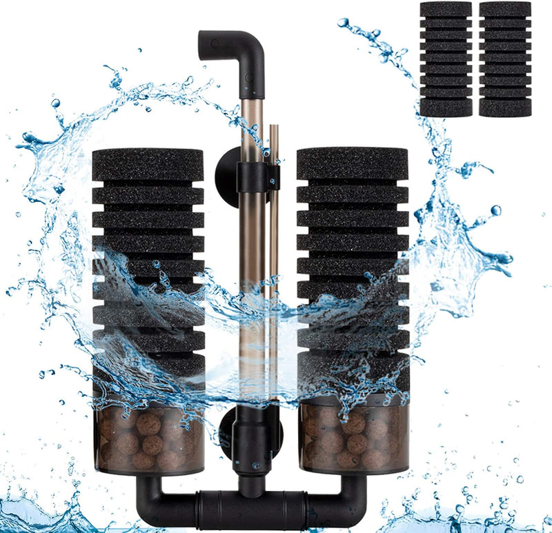 hygger Sponge Filter, Aquarium Filter Double Sponge Replaceable Media with 4 Biochemical Sponges and 1 Bag of Filtered C