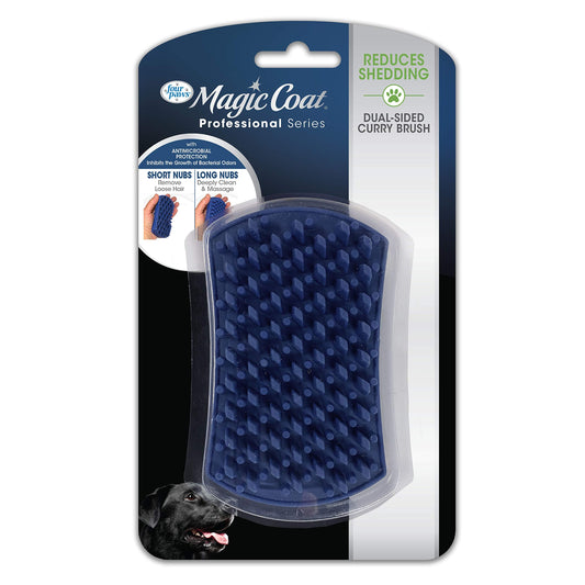 Four Paws Magic Coat Professional Series Grooming Dual-Sided Silicone Wet or Dry Curry Deshedding Brush for Dogs, 1 Count