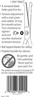 Tiny Trim 4.5" Ball-Tipped Scissor for Dog, Cat and all Pet Grooming - Ear, Nose, Face & Paw - Scaredy Cut's small Safety Scissor Blue