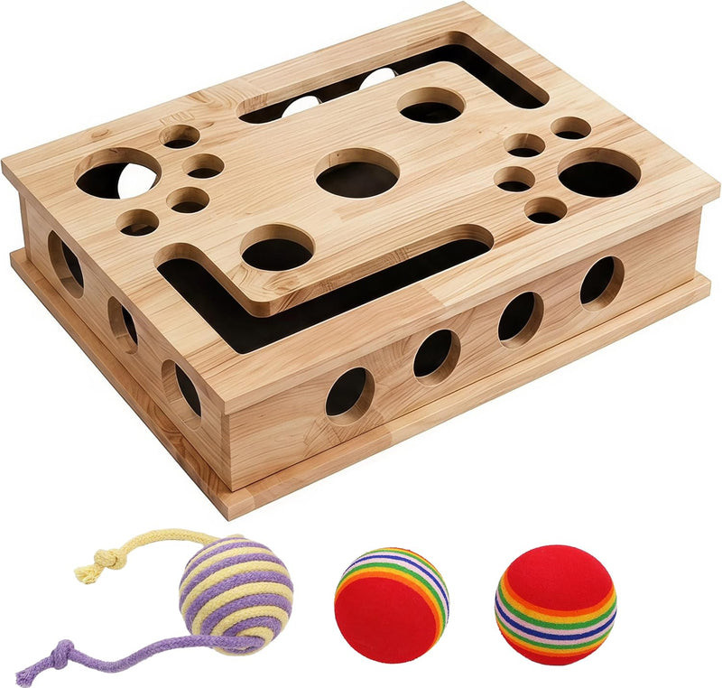 【Large&Thicken Oak 】Cat Nail File Scratcher Puzzle Box,High-Density Furniture Grade Oak,Porous Design,Stimulate Cat Expl