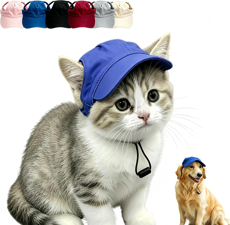 Dog Baseball Sun Hat, Breathable Cotton Canvas Pet Visor Hat with Adjustable Strap, UV Protection Outdoor Dog Cap for Sm