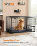 Feandrea 48 Inch Heavy Duty Dog Crate, Metal Escape Proof Dog Kennel with Double Doors and Convenient Feeding Door, Removable Tray, Easy to Clean, XXL Dog Crate for Large and Medium Dogs, Black