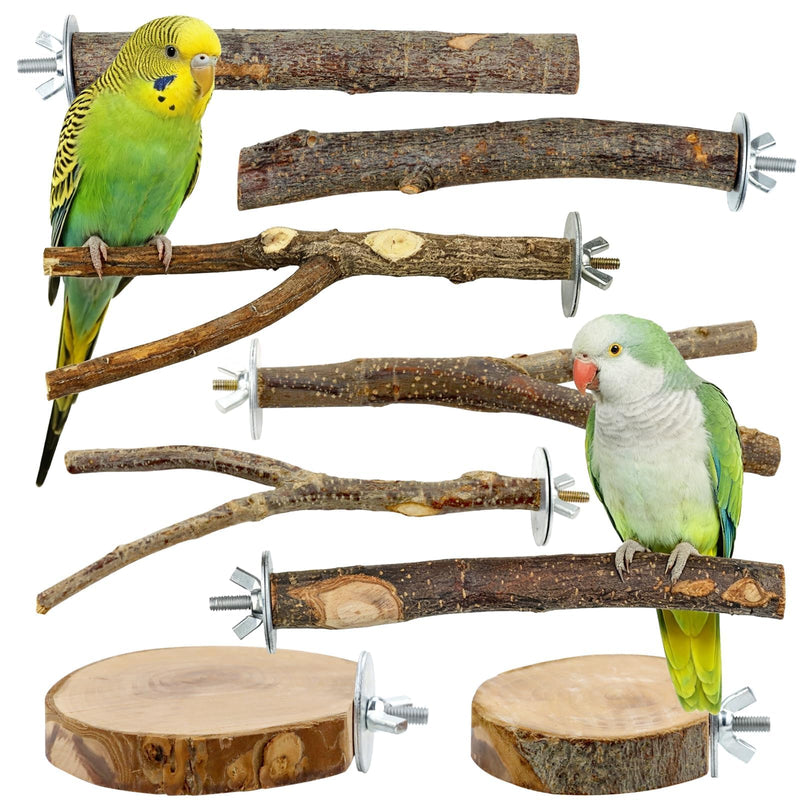 CZWESTC 8 PCS Bird Perch Set for Cage - Natural Apple Wood Platforms & Hardwood Branches for Parakeets, Budgies, Cockatiels - Small Bird Habitat Gym, Climbing Stand & Safe Chew Toys