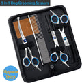 5 in 1 Upgraded Thicken Dog Grooming Scissors, Professional Dog Scissors for Grooming with Safety Round Tips, Lengnoyp Stainless Steel Thinning Shears, Pet Cat Shears for Grooming Kit