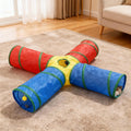 Dr. Fluffyyes Cat Toys - 4-Way Tunnel for Indoor Cats with Peek Hole & 2 Mice - Large Foldable Rainbow Tube with Hanging Ball for Kittens, Rabbits, Small Dogs - Ideal Cat Toy