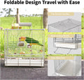 YOOSO WING Bird Carrier Travel Cage - 304 Stainless Steel Portable Folding Bird Travel Cage with Parrot Feeder Cups & Standing Perch for Smaller Birds Conures Lovebird Cockatiel Parakeets (White)