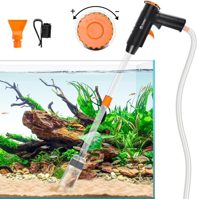 Yaubay 132GPH Manual Aquarium Gravel Cleaner, Fish Tank Siphon Vacuum Cleaner with Adjustable Water Flow for Cleaning Di