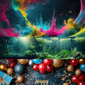 Fantasy Garden Aquarium Background Sunset Waterfall and Flowers Terrarium Backdrop Tropical Forest Lush Plant Magic Butt