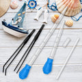 2 Pieces Aquarium Coral Feeder with 2 Pieces Stainless Steel Straight and Curved Feeding Long Tweezers, Acrylic Coral Sp