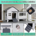 Rabbit Hutch Indoor & Outdoor with Extended Play Area, Plastic Rabbit Hutch with Sloped Roof Drainage, Panoramic Windows