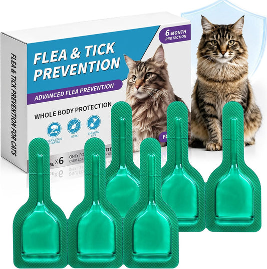 Cat Flea and Tick Topical Drops 6Pcs, Over 1.5 lbs, 8 Weeks or Older, Skin & Coat Care