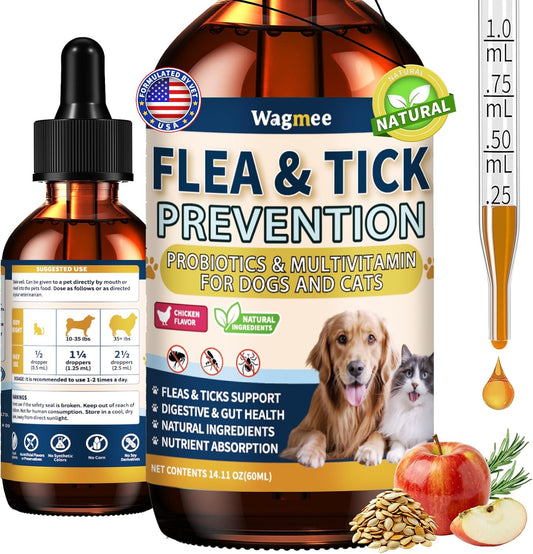 Flea and Tick Prevention for Cats and Dogs, Drops with Probiotics & Vitamin