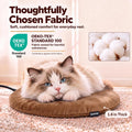 Round Cat Heating Pad, Heated Cat Bed, Safety Listed, Constant Warmth,Brown