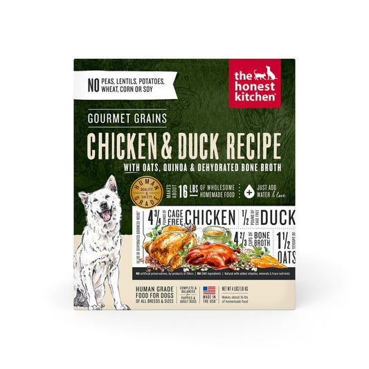 The Honest Kitchen Human Grade Dehydrated Dog Food, Gourmet Grains Dog Food, Chicken & Duck, 4 lb (makes 16lbs)